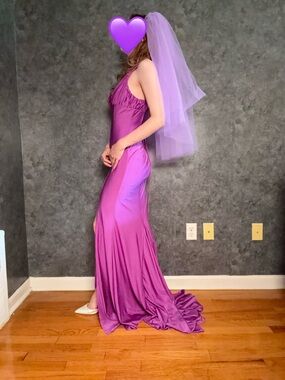 Purple Satin Wedding/Bridal Gown with Custom Lavender Veil — Size Medium